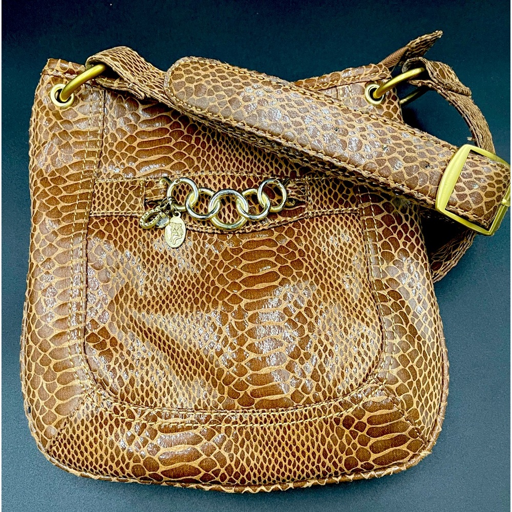 Libby. Edelman Brown Boa Crossbody with gold chain and charms